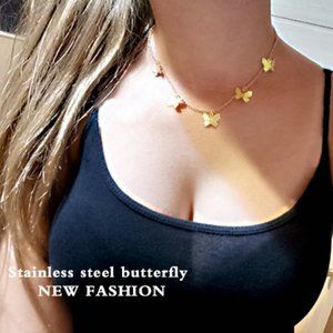 Stainless steel gold three-dimensional butterfly necklace